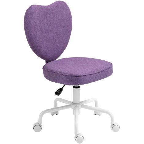 HOMCOM Sedia per Studio a Forma di Cuore con 5 Rotelle in Tessuto Viola