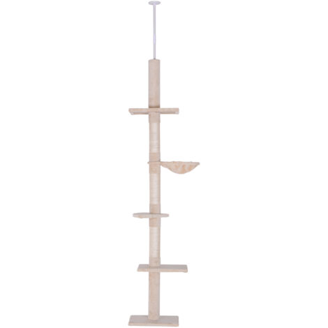 PawHut Tiragraffi per Gatti a Soffitto con Altezza Regolabile 230-260cm Beige