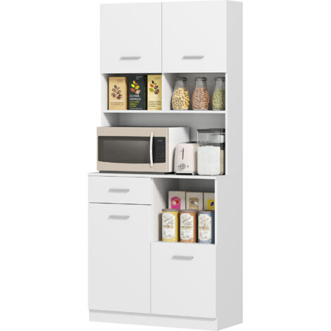 HOMCOM Dispensa Cucina con Cassetto, 4 Armadietti e Ripiani Aperti in Legno