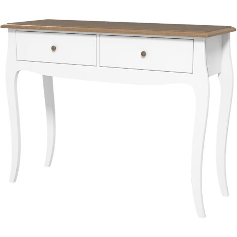 HOMCOM Tavolo Consolle Moderno con 2 Cassetti, Consolle da Ingresso in MDF e Truciolato, 100x35x76.5 cm, Bianco e Marrone Scuro