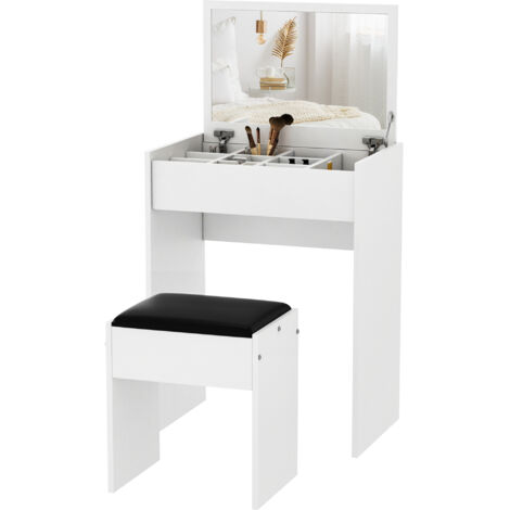 HOMCOM Tavolo Trucco Bianco con Sgabello Specchio e Contenitore 60.2 x 40.2 x 79