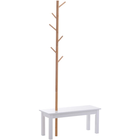 HOMCOM Panca Appendiabiti per Ingresso, Bianco Legno, Bambù, 80x30x180cm