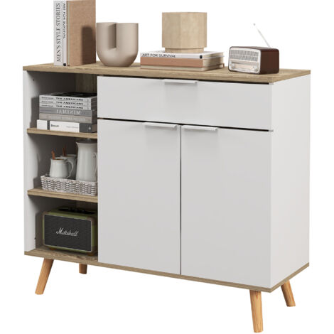 HOMCOM Credenza Moderna Salvaspazio in Truciolato Bianco e color Legno