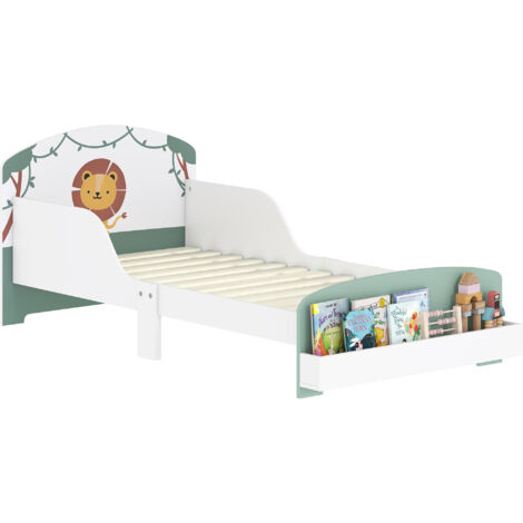 Toddler Bed with Storage, Safe Guardrails, Lion Design, for Boys, Girls, Ages 3-8 Years, Fits 140 x 70cm Mattress, Green