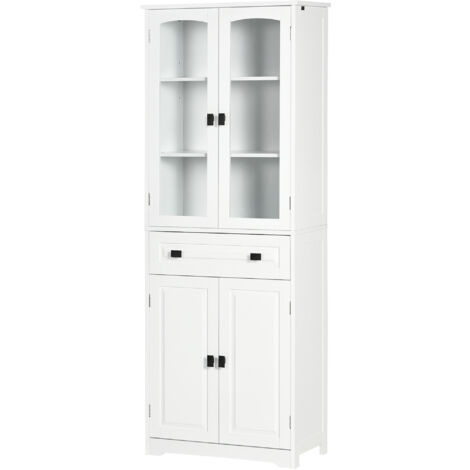 HOMCOM Mobile Cucina 2 Armadietti, Cassetto e Ante a Vetri 60x30x160cm Bianco