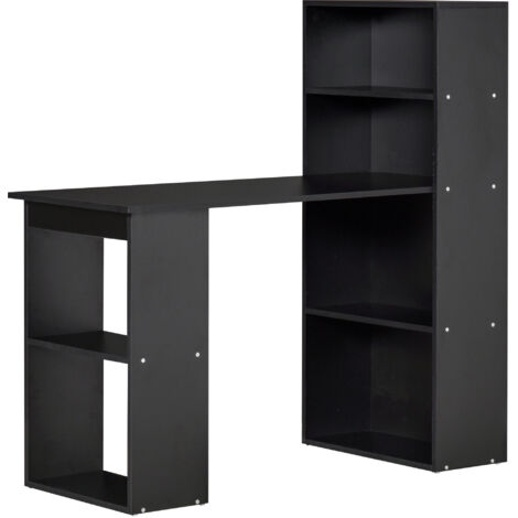 HOMCOM Scrivania con Libreria in Legno a 6 Ripiani Portaoggetti Nero