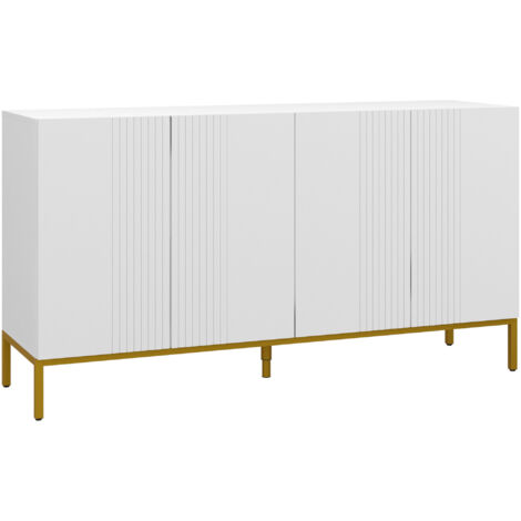 HOMCOM Credenza Moderna 4 Ante Ammortizzate e Mensole Regolabili Bianco e Oro