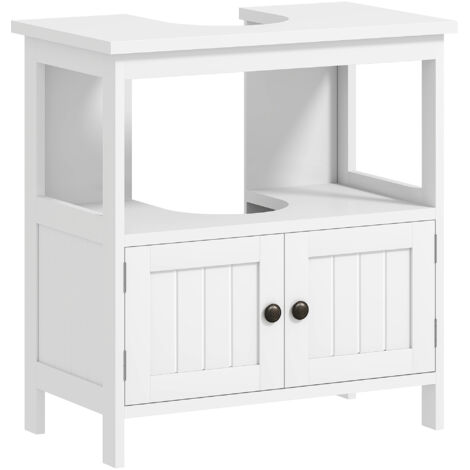 kleankin Mobiletto Bagno Sottolavabo con Ripiano e Armadietto 2 Ante Bianco (1/4)
