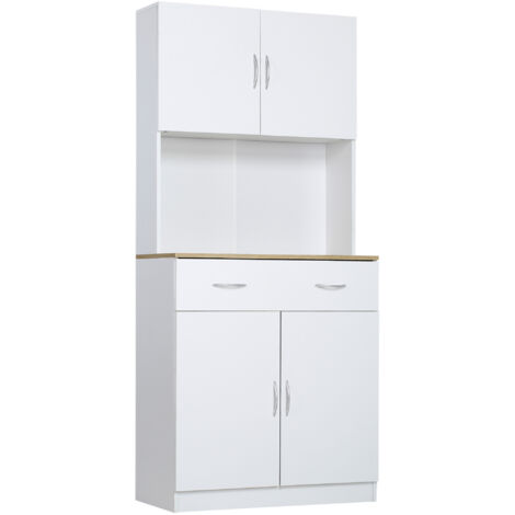 HOMCOM Mobile Cucina con Armadietti e Cassetto in Legno Bianco Alto 180cm