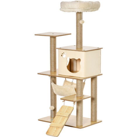 PawHut Albero Tiragraffi Multilivello, 60x40x130cm, Giallo