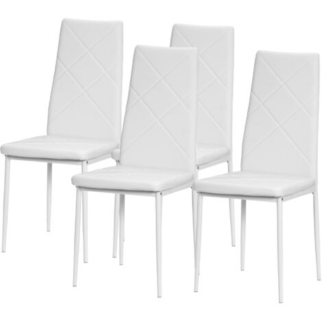 HOMCOM Set 4 Sedie da Cucina con Schienale Alto Finta Pelle e Acciaio Bianco