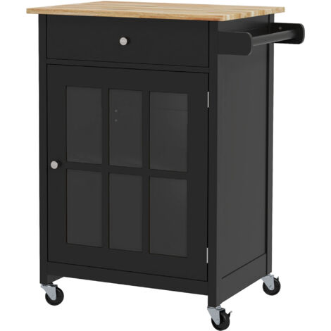 HOMCOM Carrello Cucina con Cassetto e Armadietto Regolabile Nero e Rovere