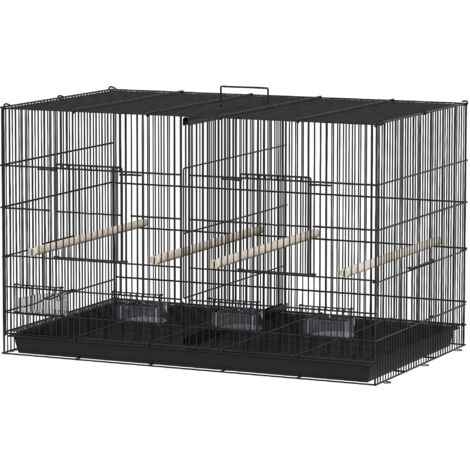 PawHut Gabbia per Uccellini con Divisorio e Ripiano Inferiore 94x57x57 cm Nero