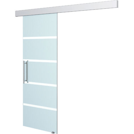 HOMCOM Porta Scorrevole Vetro Satinato 8mm Binario in Alluminio 205x102.5cm