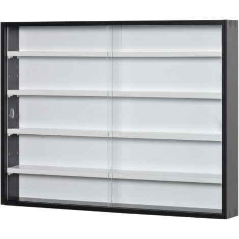 HOMCOM Vetrinetta per Collezionismo con 4 Mensole Regolabili 80x9.5x60cm