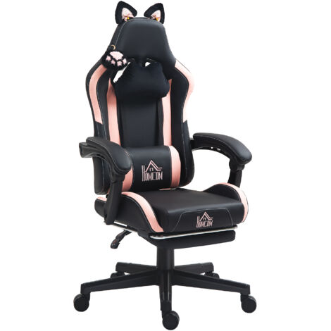 HOMCOM Sedia Gaming Reclinabile con Poggiapiedi e Cuscini Rosa e Nero