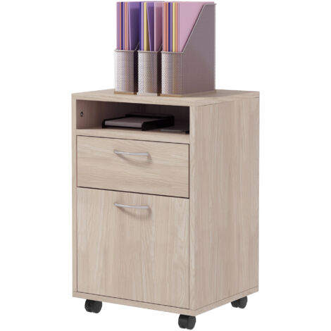 HOMCOM Cassettiera Portadocumenti con Ripiano Aperto e 2 Cassetti Rovere