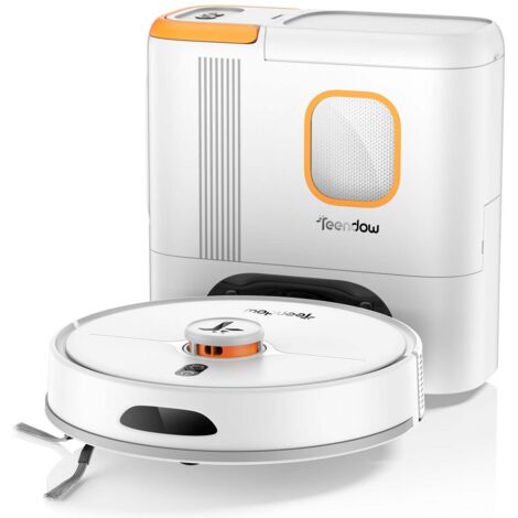 Teendow D20S MAX+ Aspirapolvere Robot - 6000Pa 180min 70dB 250ML+250ML Aspirapolvere e Lava Pavimenti - Bianco