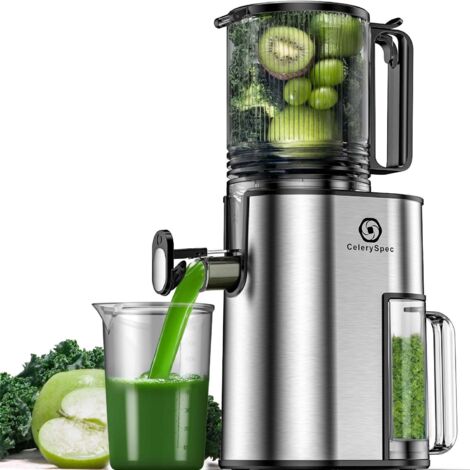 CelerySpec SJ-048-EU-SS Lento Spremiagrumi - 250W Potenza 1.8L Ampia capacità Due aperture di alimentazione da 130 mm e 45 mm Filtro rimovibile - Argento