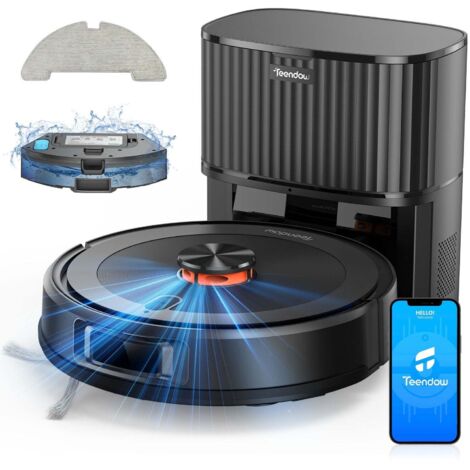 Teendow D10S MAX Aspirapolvere Robot - 4500Pa 180min 70dB 300ML 260ML Aspirapolvere e Lava Pavimenti - Nero