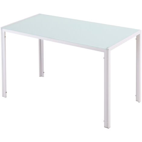 HOMCOM Tavolo da Pranzo Moderno Rettangolare Metallo e Vetro 120x60x75cm Bianco