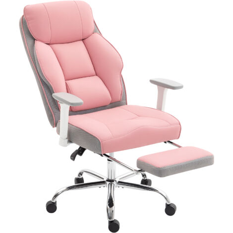 HOMCOM Sedia da Ufficio Ergonomica, Poltrona Direzionale con Poggiapiedi e Seduta Ampia, in Pelle PU, Reclinabile 135° con Poggiatesta, Braccioli e Altezza Regolabile, Rotelle Girevole, 150 kg, Rosa (1/4)