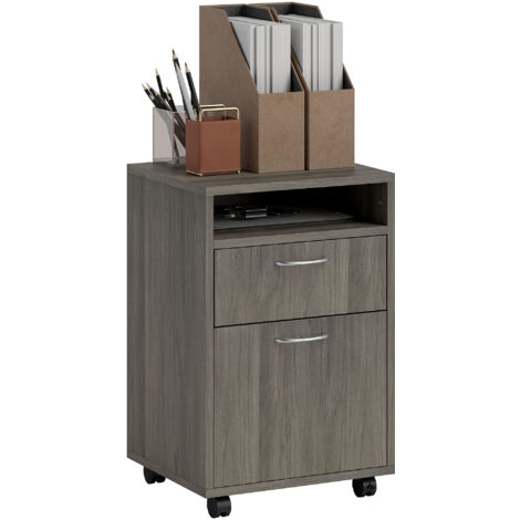 HOMCOM Schedario da Ufficio con Cassetto, Armadietto, Ruote a Freno e Ripiano Aperto, Cassettiera Ufficio per Lettera/Legale/Formato A4, Armadio Verticale per Studio, 40x35x60 cm, Grigio (1/4)