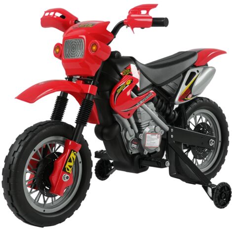 HOMCOM Moto Elettrica per Bambini 3-6 Anni, Moto Cross per Bambini in Plastica PP con Ruote di Supporto, Fari e Musica, 102x53x66 cm, Rosso e Nero (1/4)