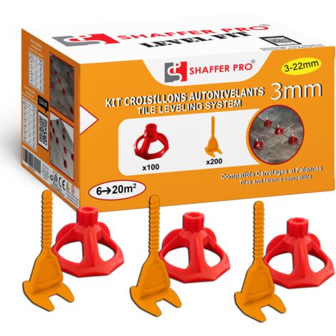 Kit croisillons autonivelants à visser LEVEL FIT 3 mm – 300 pcs – Pose carrelage 2 à 22 mm – 200 croisillons + 100 cadrans – SHAFFER PRO (1/4)