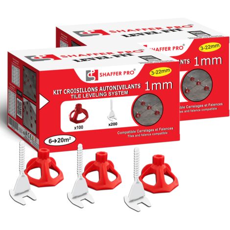 Kit croisillons autonivelants à visser LEVEL FIT 1 mm – 600 pcs – Pose carrelage 2 à 22 mm – 400 croisillons + 200 cadrans – SHAFFER PRO (1/4)
