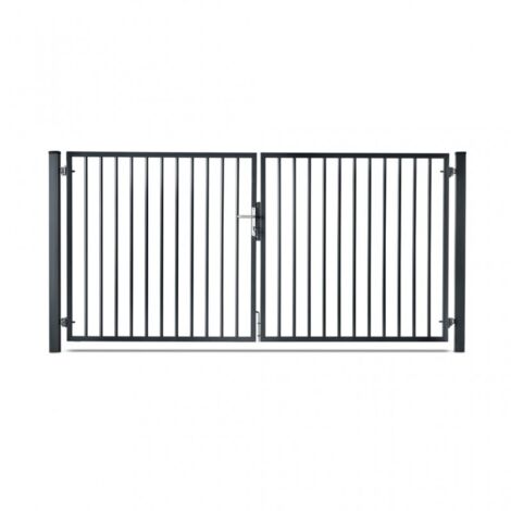 Easycloture – Portail barreaudé acier galvanisé 3m passage utile 3100mm – H 1m50 – Ouverture double battant 180° – Poteaux inclus (1/4)