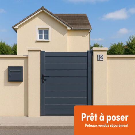 Portillon Aluminium Plein - Largeur 1m - Hauteur 1m60 – Gris anthracite - Prêt à poser