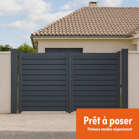 Portail battant Aluminium Persienne - Largeur 3m - Hauteur 1m75 – Gris anthracite - Prêt à poser