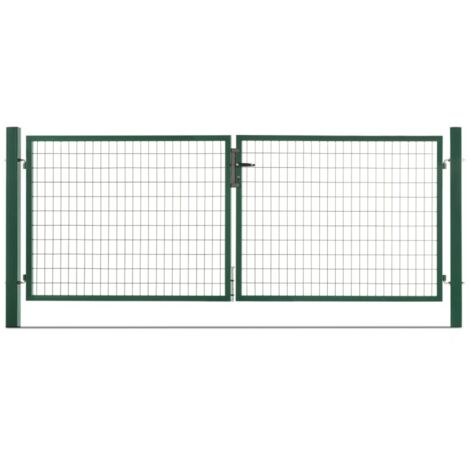 Easycloture – Portail grillagé acier galvanisé 3m – Hauteur 1m – Ouverture double battant – Maille 100x50mm – Poteaux 80x80mm (1/5)