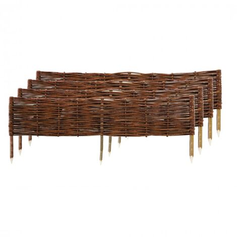Easycloture – Lot de 4 bordures en osier tressé – Piquets en noisetier à planter – Longueur 1 m – Hauteur 20 cm – Résistantes aux intempéries