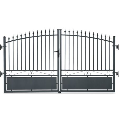 Easycloture – Portail aluminium tradition imitation fer forgé 3m50 – Résistant aux intempéries – Non motorisable – Hauteur 1m51 à 1m71 – Couleur gris