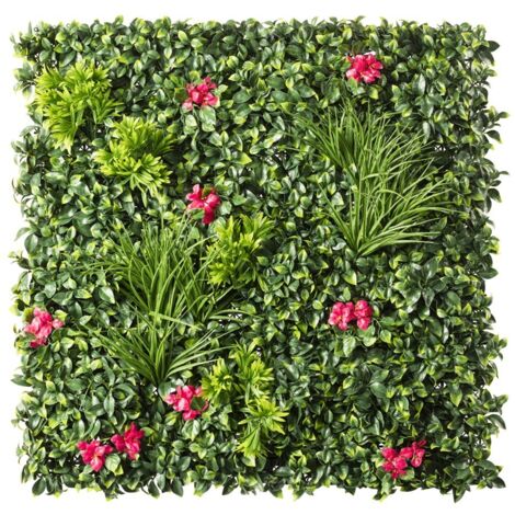 Easycloture – Mur végétal artificiel 1m x 1m – Résistant aux UV et à l'eau – Pour jardins, terrasses et balcons – Modèle Amazone avec fleurs fuchsia