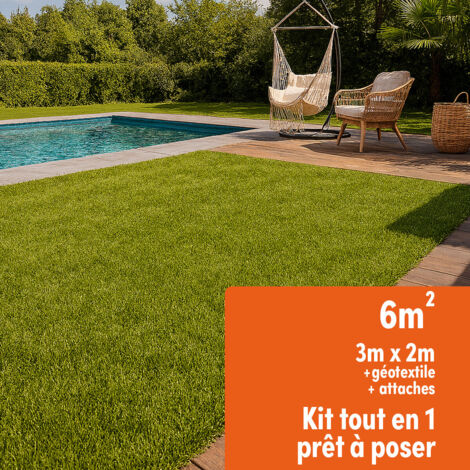 Easycloture – Gazon synthétique 2m x 3m – Kit complet avec géotextile et épingles – Hauteur brins 38mm – Surface 6m² – Résistant aux UV et intempéries - 2mx3m (1/5)