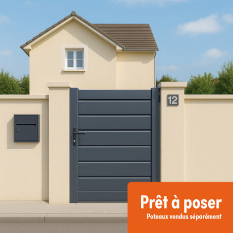 Easycloture – Portillon aluminium persienne 1m50 x 1m90 – Gris anthracite – Prêt à poser – Résistant à la corrosion – Design ajouré