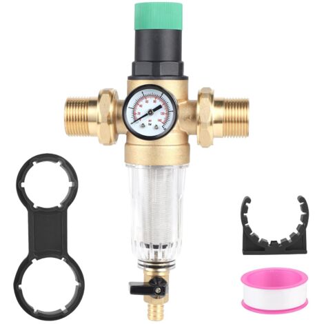 Riduttore di Pressione Acqua 1 Pollice DN32 con Manometro, Filtro a Rete e Limitatore in Ottone per Acqua Potabile