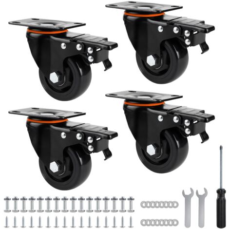 4 Pezzi Rotelle Pivotanti con Freni 75mm, Ruote per Carichi Pesanti con Vite, Rotelle per Mobili in Poliuretano, Fino a 480KG, Ruote per Letti, Tavoli, Armadi