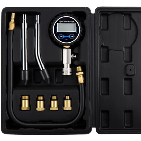 Tester di Compressione, Kit Tester Compressione Auto, Motore Tester Compressione, Strumento Diagnostico Manometro per Motori Benzina con Custodia per Moto e Auto (Nero) (1/5)