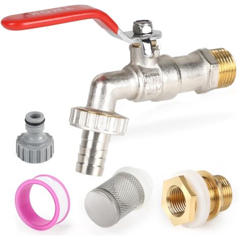 Rubinetto Serbatoio 1000L 1/2 Pollice Ottone, Adattatore Passante per Serbatoio Acqua Pioggia (1/5)