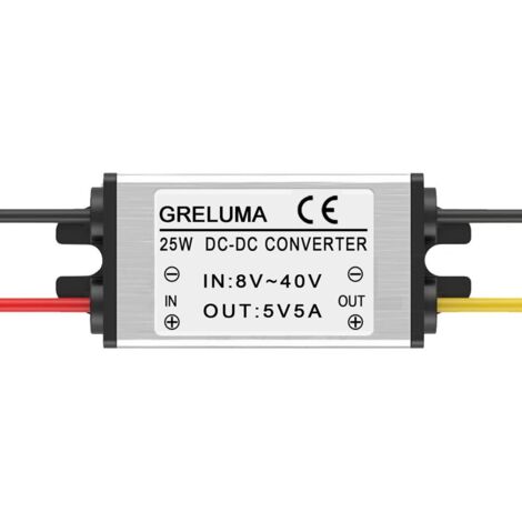 1 Pc Convertitore Step-Down Regolatore DC 12V/24V a 5V 5A 25W, Alimentatore per Auto Elettronica Camion Veicolo Barca Sistema Solare (Ingresso DC 8-40V)