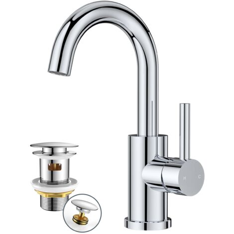 Rubinetto con Scarico per Bagno/Cucina, Girevole 360°, Miscelatore Acqua Calda/Fredda, Acciaio Inossidabile, Facile Installazione per Lavandino, Mini Cucina, Camper. (1/4)