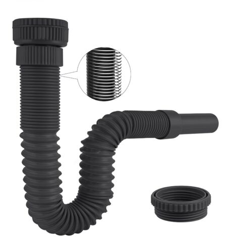 Sifone Lavabo Antiodore Flessibile con Filo d'Acciaio, G1 1/4" a G1 1/2" (≈40 & 45mm) x 32mm, Nero