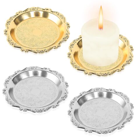 Set di 4 portacandele in metallo - Piattino universale - Portacandele rotondo per candele e decorazione casa (10 cm) (1/5)
