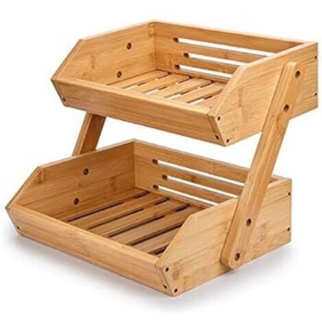 Supporto per Frutta in Bambù a 2 Livelli - Organizza Verdura e Pane in Cucina, Naturale (1/4)