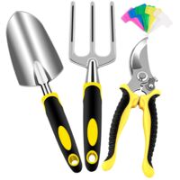 Kit Giardinaggio 3 Pezzi in Alluminio Antiruggine per Adulti, con Cesoie, Forca e Trapiantatore