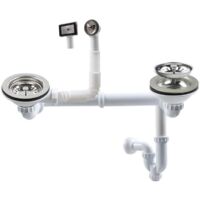 Set di scarico doppio con troppopieno, diametro 114 mm, bianco, completo per lavello cucina, adatto fori 83–90 mm Z7008C029 (passaggio a parete).